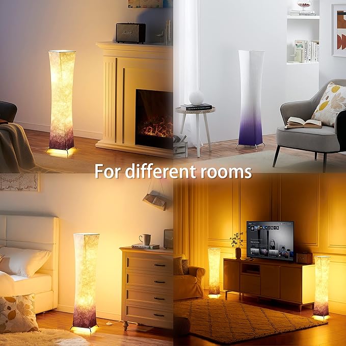 chiphy Floor Lamp, 39" Tall Standing Lamp, 3 Levels Adjustable Brightness LED Bulbs, Column Floor Light, Purple Gradient Fabric Lampshade, Home Decor for Living Room, Bedroom, Kids Room - LeafyLoom
