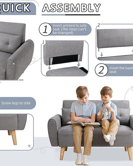 Shintenchi Small Modern Loveseat Couch Sofa, Light Grey, 2-Seat, Mid Century Fabric Upholstered, Tool-Free Assembly - LeafyLoom