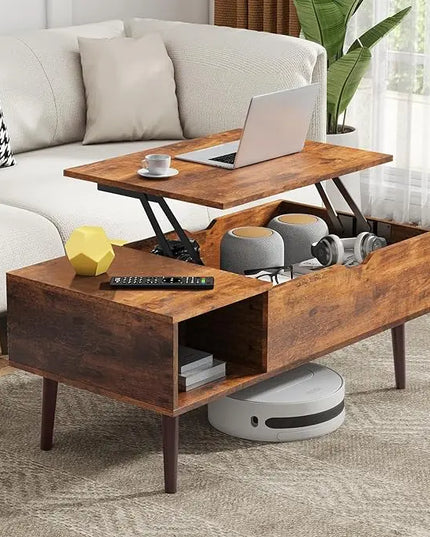 Coffee Table, Lift Top Coffee Tables for Living Room, Small Modern Wooden Center Tables with Storage Shelf and Hidden Compartment - LeafyLoom