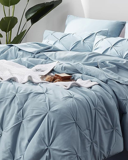 Bedsure California King Comforter Set - Cal King Bed Set 7 Pieces, Pinch Pleat Light Blue Cali King Bedding Set with Comforter, Sheets, Pillowcases & Shams - LeafyLoom