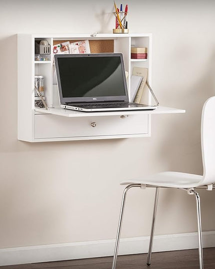 SEI Furniture Willingham Wall Mount Folding Desk, White - LeafyLoom