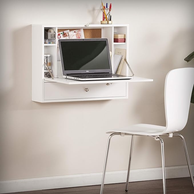 SEI Furniture Willingham Wall Mount Folding Desk, White - LeafyLoom