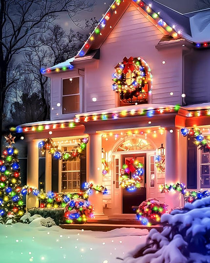 Minetom Christmas Lights Outdoor Solar Powered - 72FT 200 LED Christmas String Lights with 8 Lighting Modes, IP65 Waterproof Solar String Lights for Outside Tree Xmas Party Decoration, Multicolor Minetom