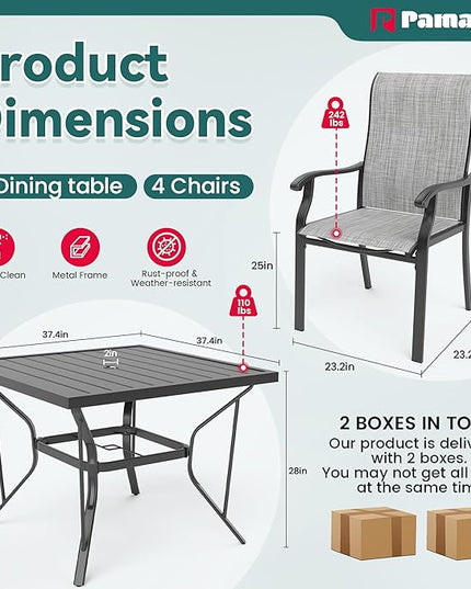 Pamapic 5 Pieces Patio Dining Set, Outdoor Dining Set for Garden Backyard Poolside Deck,Outdoor Table and Chairs Set with 4 Textilene Chairs,Gray - LeafyLoom