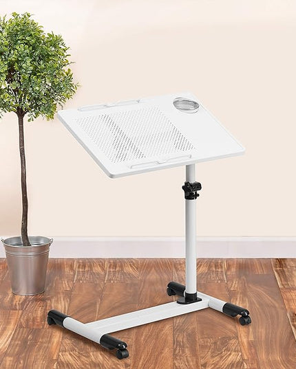 Flash Furniture Macon White Adjustable Height Steel Mobile Computer Desk - LeafyLoom