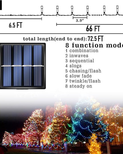 Dazzle Bright 2 Pack Red White and Blue Solar String Lights, 400LED 132FT Christmas Independence Day String Lights, Solar Powered with 8 Modes Waterproof for Outdoor Party Decorations DazzleBright