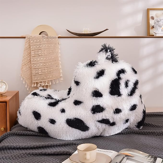 Aimuan Reading Pillow Bed Rest Pillow with Arms Plush shaggy Fur Cushion for Adults Teens Incline Rest Sitting up & Sleeping Snoring Pillow with Pregnancy Lumbar Back Support (Standard, White-Black) - LeafyLoom