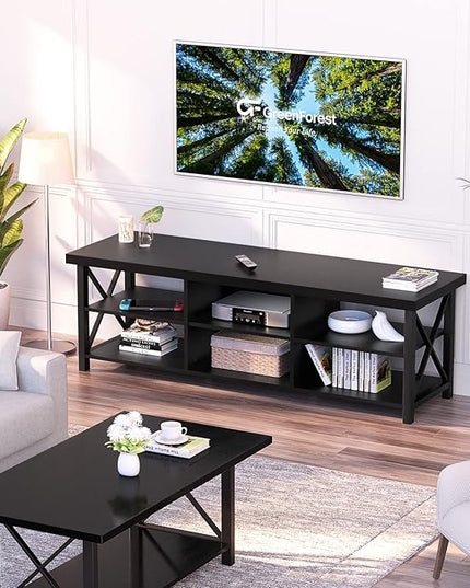GreenForest TV Stand for TV up to 65 inches, Entertainment Center with 6 Storage Cabinet for Living Room, 55 inch Farmhouse Television Stands Console Table, Industrial TV stands for Living Room, Black - LeafyLoom