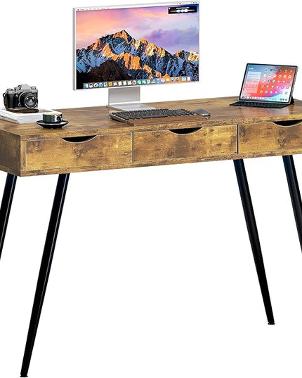 SogesHome 43.3'' Computer Desk, Home Office Work Table with 3-Drawers, Gaming Working Writing Table, Vintage Brown - LeafyLoom