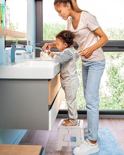 Delxo 9” Folding Step Stool in White,1 Pack Premium Heavy Duty Foldable Stool for Kids,Portable Collapsible Plastic Step Stool,Non Slip Folding Stools for Kitchen Bathroom Bedroom - LeafyLoom