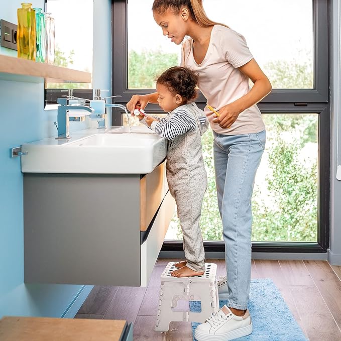 Delxo 9” Folding Step Stool in White,1 Pack Premium Heavy Duty Foldable Stool for Kids,Portable Collapsible Plastic Step Stool,Non Slip Folding Stools for Kitchen Bathroom Bedroom - LeafyLoom