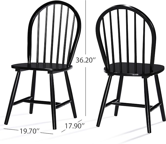 Christopher Knight Home Declan Farmhouse Cottage High Back Spindled Rubberwood Dining Chairs, 2-Pcs Set, Black - LeafyLoom