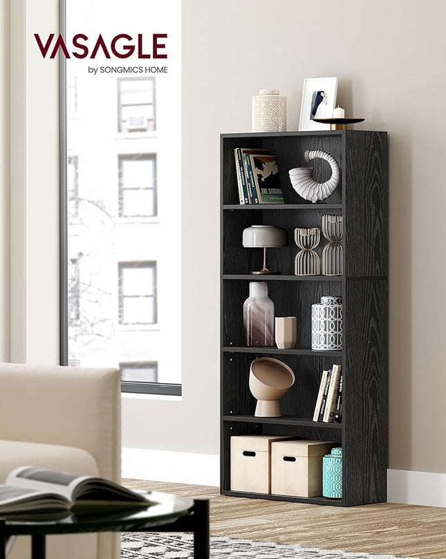 VASAGLE Bookshelf, 23.6 Inches Wide, 5-Tier Open Bookcase with Adjustable Storage Shelves, Floor Standing Unit, Ebony Black ULBC165T56 - LeafyLoom