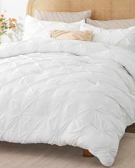BEDELITE White Twin Comforter Set for Girls - 2 Peices Boho Pintuck Bedding Comforter Sets, Lightweight Soft & Warm Twin Bedding Sets with 1 Pillowcase for All Season - LeafyLoom