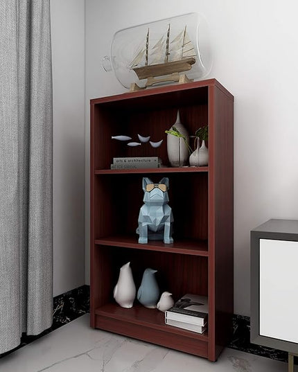 3 Shelf Wood Bookcase Freestanding Display Shelf Adjustable Layers Bookshelf for Home Office Library Small Narrow Space(Mahogany, 3-Layers,24.4W x 11.6D x 44.1H inch) - LeafyLoom