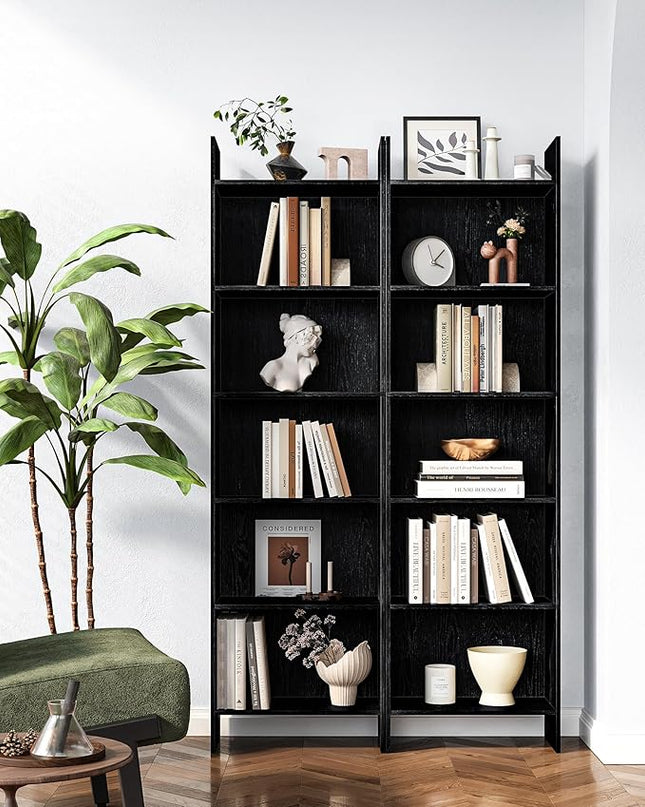 6-Tier Bookshelf, 66.9 Inches Floor Standing Bookcase, Display Storage Shelf, Corner Shelf, Home Decor Furniture for Home Office, Living Room, Bedroom, Black 01104XBC - LeafyLoom