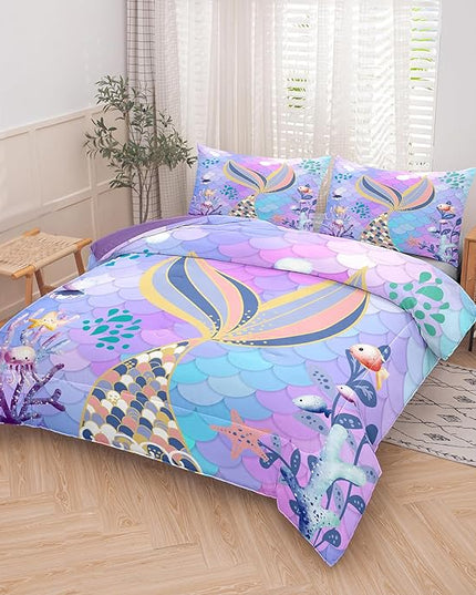 NINENINE Teal Purple Mermaid Comforter Set,Mermaid Tail Bedding Set,Twin Size Bedding Sets for Girls,Colorful Glitter Comforter Sets for Kids with 1 Comforter 1 Pillowcase… - LeafyLoom