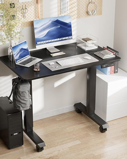 Electric Standing Desk 40 Inch, Ergonomic Height Adjustable Table with T-Shaped Metal Bracket Modern Computer Workstations for Home Office, Black, 40 x 24 Inch - LeafyLoom