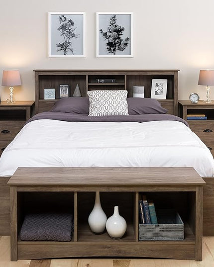 Prepac's Fremont 2 Drawer Nightstand: Elegant Bedroom Furniture, Bedside Table with Open Shelf, 23.25"W x 16"D x 28"H, Drifted Gray - DDC-2428 - LeafyLoom