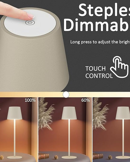 2 Pack Dimmable Table Lamp 3000k Warm White, IP54 Wireless Bottle Lamp for Indoor and Outdoor, 5000 mAh Rechargeable Table Lamp for Family, Restaurant & Bar(Beige) - LeafyLoom