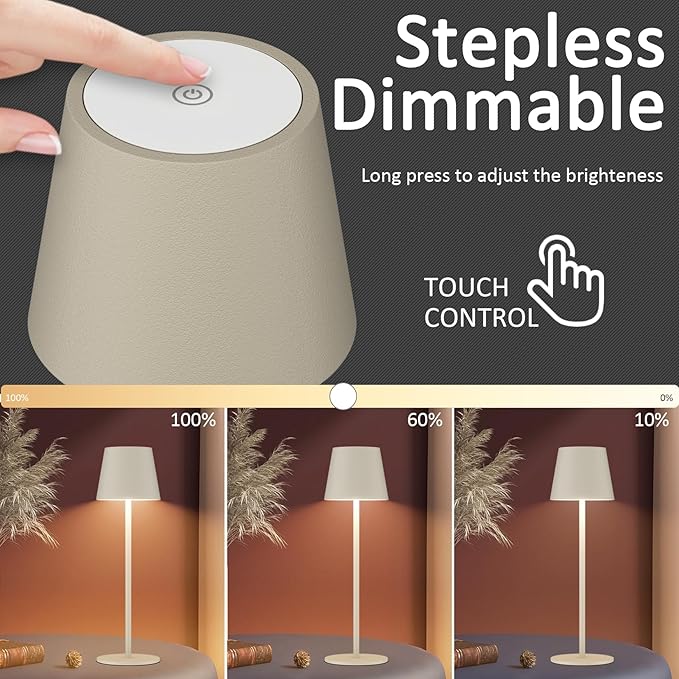2 Pack Dimmable Table Lamp 3000k Warm White, IP54 Wireless Bottle Lamp for Indoor and Outdoor, 5000 mAh Rechargeable Table Lamp for Family, Restaurant & Bar(Beige) - LeafyLoom