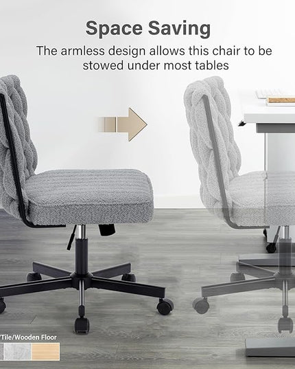 Criss Cross Legged Office Desk Chair with Wheels, Modern Armless Desk Chair with Wide Seat, Home Office Chair for Work, Meditation, Vanity, Grey - LeafyLoom