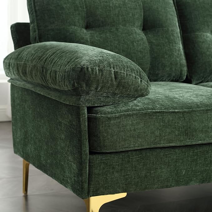 L Shaped Convertible Sleeper Sectional Sofa with Reversible Chaise, 3 Seater Corner Couch Bed with Detachable Pillow Armrest and Golden Metal Legs for Living Room Apartment Small Space - LeafyLoom