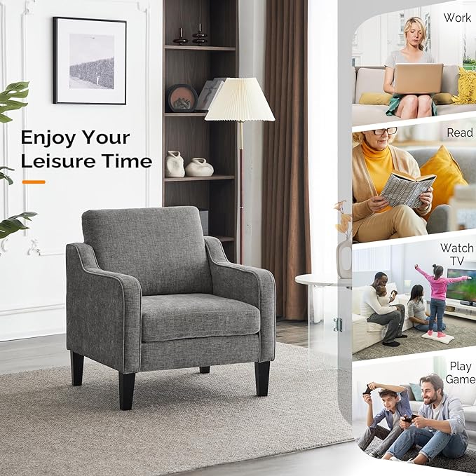 VINGLI Accent Chairs for Living Room Chairs Reading Chair Mid Century Modern Chair Soft Chenille Sofa Chair Upholstered Arm Chair Comfy Chair Side Chair (Light Grey Chenille) - LeafyLoom