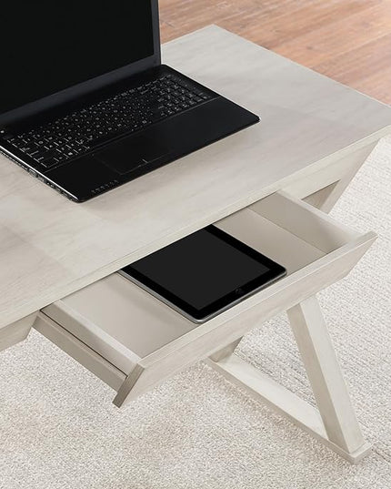 OSP Home Furnishings Marna Modern Writing Home Office Desk with Drawer, Weathered White Finish - LeafyLoom