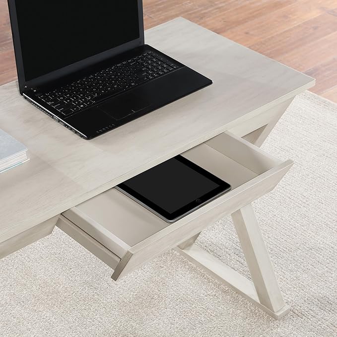 OSP Home Furnishings Marna Modern Writing Home Office Desk with Drawer, Weathered White Finish - LeafyLoom