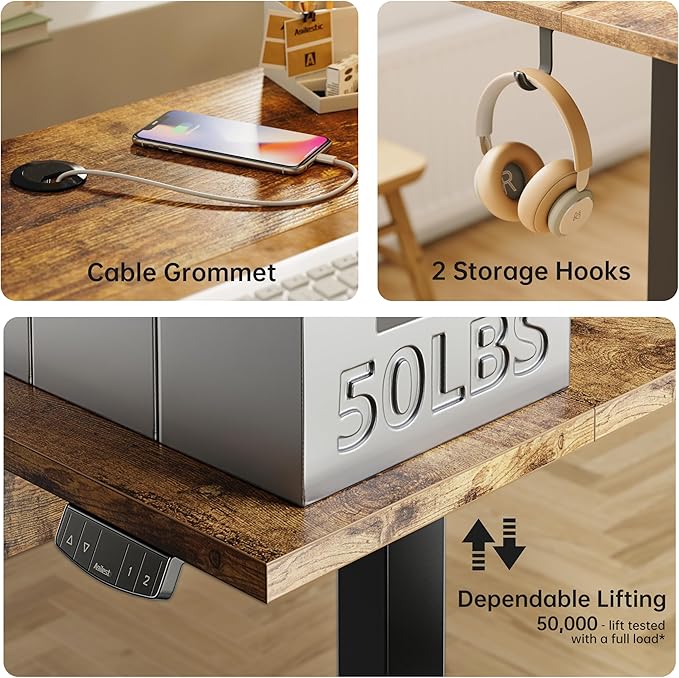 Standing Desk with 2 Drawers, Adjustable Height Electric Desk with Storage, 55 x 24 Inches Sit Stand Up Computer Table for Work Office Home, Rustic Brown - LeafyLoom