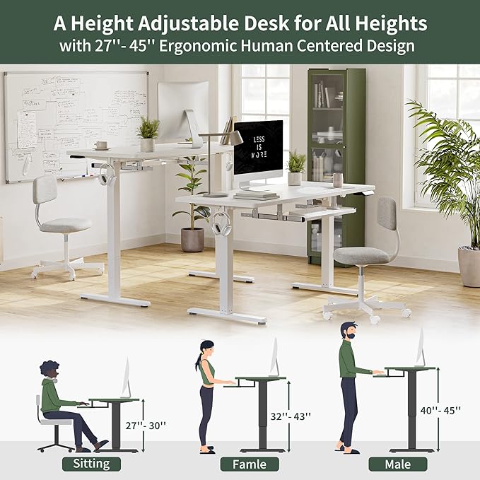 FEZIBO Standing Desk with Keyboard Tray, 48 × 24 Inches Electric Height Adjustable Desk, Sit Stand Up Desk, Computer Office Desk, White - LeafyLoom