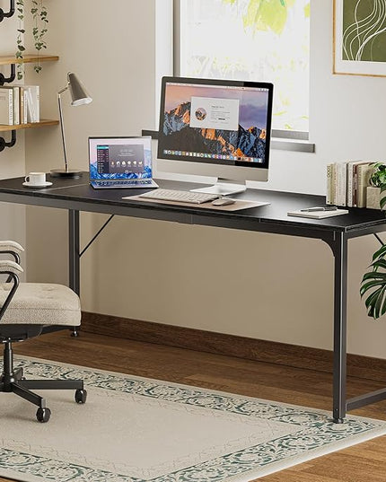 Computer Desk, 80 Inch Office Desk, Gaming Desk with Storage, Writing Desk Work Desk for Home Office, Study, Long Simple Desk, Large Legroom, Metal Frame, Black - LeafyLoom