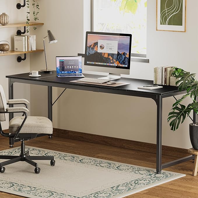 Computer Desk, 80 Inch Office Desk, Gaming Desk with Storage, Writing Desk Work Desk for Home Office, Study, Long Simple Desk, Large Legroom, Metal Frame, Black - LeafyLoom