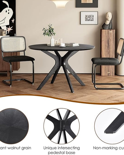 Soohow 47.2'' Solid Wood Round Dining Table for 4-6 People,Kitchen Table Round Wood Dining Table with Intersecting Pedestal Base,Black - LeafyLoom