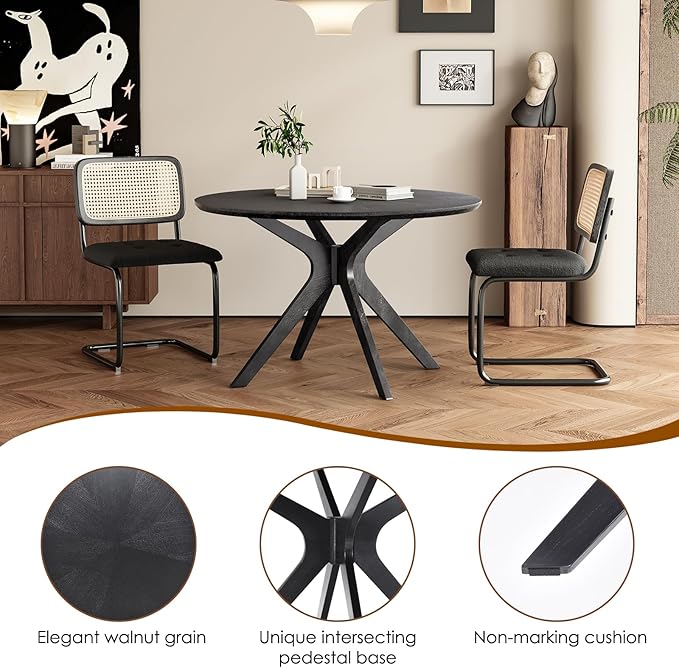 Soohow 47.2'' Solid Wood Round Dining Table for 4-6 People,Kitchen Table Round Wood Dining Table with Intersecting Pedestal Base,Black - LeafyLoom