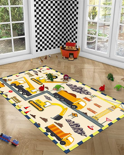 Construction Play Mat Car Rug Play Mat Construction Rugs for Boys Room Car Rug for Boys Room Construction Decor for Boys Room Playroom Rug for Livingroom 3'×4' - LeafyLoom