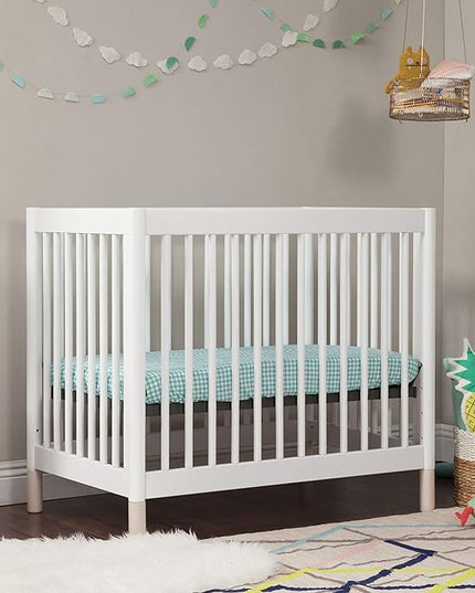 Babyletto Gelato 4-in-1 Convertible Mini Crib in White and Washed Natural, Greenguard Gold Certified - LeafyLoom