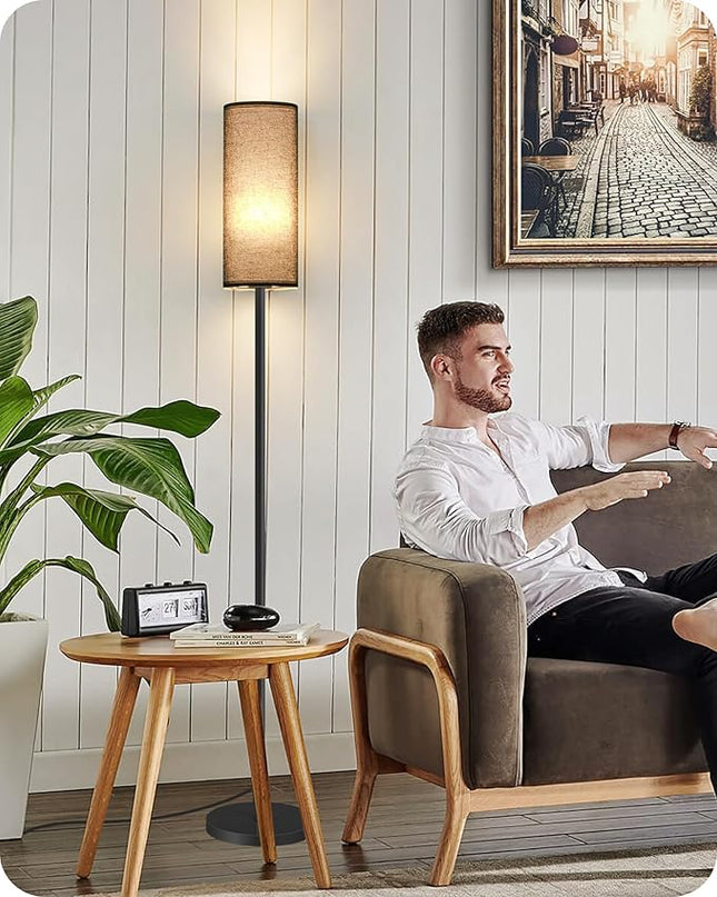 Dimmable Floor Lamp for Living Room, Corner Floor Lamp with Remote, 66'' Standing Tall Lamp, Linen Lampshade, 10W 800LM LED Bulb for Bedroom Study, FCC Listed Black B06LD05 - LeafyLoom