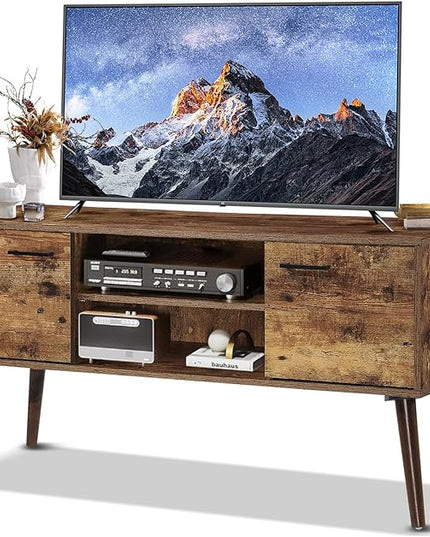Stand for 35 55 inch Television, Modern Mid Century TV Table, with Adjustable Shelf Entertainment Center, and Two Storage Cabinets, for Living Rooms, Bedrooms, Old Pine - LeafyLoom