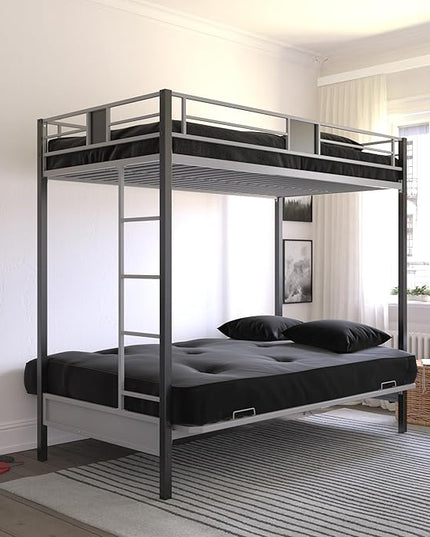 DHP Silver Screen Metal Bunk Bed with Ladder, Black, Twin - LeafyLoom