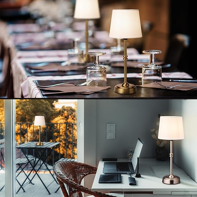 O’Bright Seraph - Cordless LED Table Lamp with Dimmer, Built-in Rechargeable Battery, 3-Level Brightness, Patio Table Lamp, Bedside Night Lamp, Ambient Light for Restaurant, Brushed Nickel - LeafyLoom