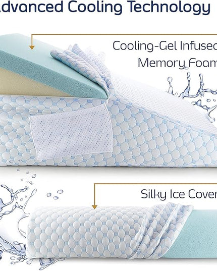 Nestl Bed Wedge Pillow - Wedge Pillow for Sleeping to Reduce Acid Reflux, Wedge Pillows for After Surgery 8-in-1 Triangle Pillow Wedge, Cooling Gel Memory Foam Wedge Snoring Pillow -12 Inch - LeafyLoom