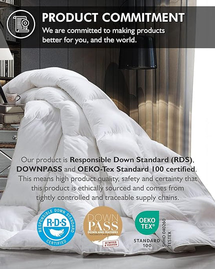 Luxurious Oversized King 108" x 98" Size Goose Down Fiber Waterfowl Feather Fiber Comforter Duvet, 100% Egyptian Cotton Cover, 65 oz. Fill Weight, Baffle Box Design, White Solid - LeafyLoom