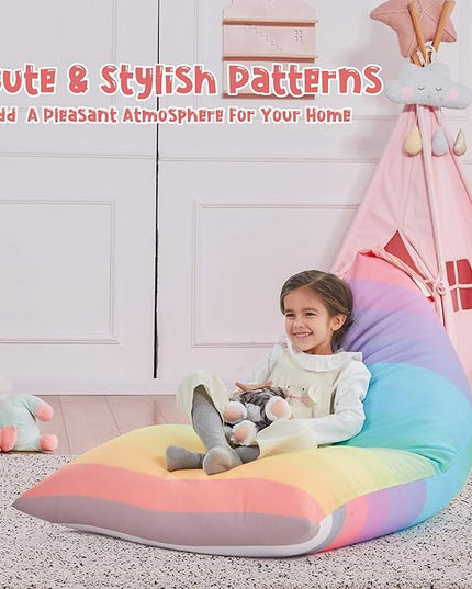 Nobildonna Stuffed Animal Storage Bean Bag for Kids (No Filler), Extra Large 250L Bean Bag Chair Cover Only, Washable Beanbag Without Filling Soft Premium Canvas Stuffable Bean Bag Cover (Rainbow) - LeafyLoom