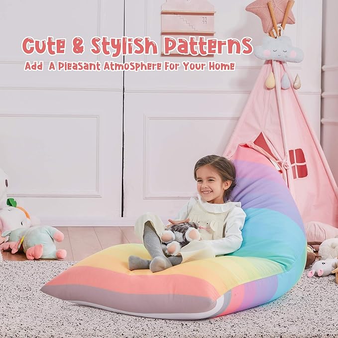 Nobildonna Stuffed Animal Storage Bean Bag for Kids (No Filler), Extra Large 250L Bean Bag Chair Cover Only, Washable Beanbag Without Filling Soft Premium Canvas Stuffable Bean Bag Cover (Rainbow) - LeafyLoom
