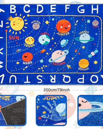 Outer Space Kids Rug,78.7"X59" ABC Alphabet Educational Kids Rugs for Playroom,Non Slip Solar System Galaxy Planets Playroom Rug,Washable Kids Area Rug Carpet for Classroom Bedroom Kids Room Decor - LeafyLoom