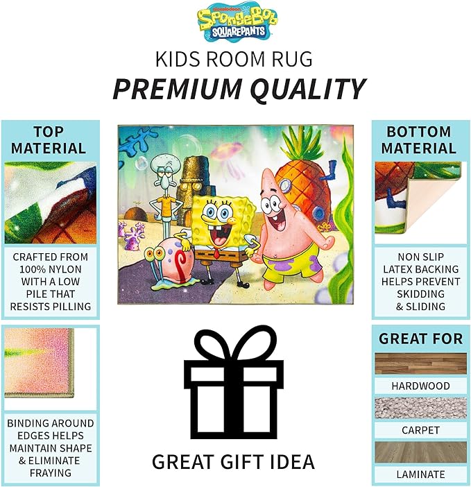 Franco Kids Room Non Slip Area Rug, 69 in x 52 in, Spongebob Squarepants - LeafyLoom