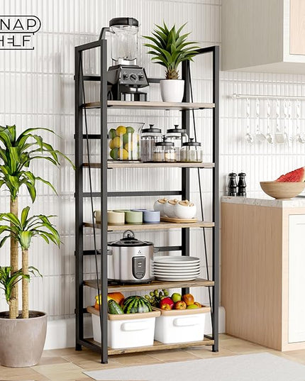 5 Tier Wood Book Shelf Organizer, No Assembly Bookshelf for Bedroom Living Room Office, Rustic Foldable Book Case, Tall Bookshelves, Open Book Shelves, Decorative Folding Shelf Display, Tall Bookcase - LeafyLoom