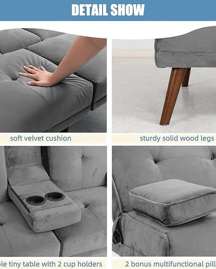 Shintenchi Futon Sofa Bed, Convertible Couch Bed Loveseat, Modern Futon Recliner Sleeper, Small Lazy Futon Set for Living Room, Office, Apartment, Light Gray - LeafyLoom